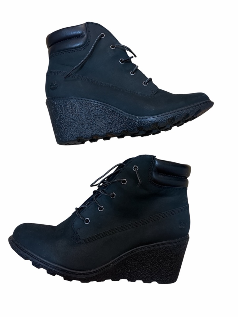 Timberland Amston Womens Size 11 8253A Black Leather Lace Up Wedge Ankle Boot - Picture 2 of 6